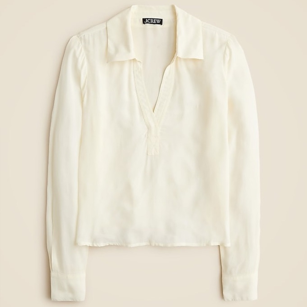 NWT J. Crew Bungalow popover shirt in crepe de chine • XXS • CF440 • Ivory